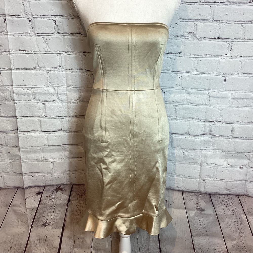 STELLA MCCARTNEY STRAPLESS KNEE LENGTH DRESS CHAMPAGNE NWT SZ MED - Picture 1 of 14